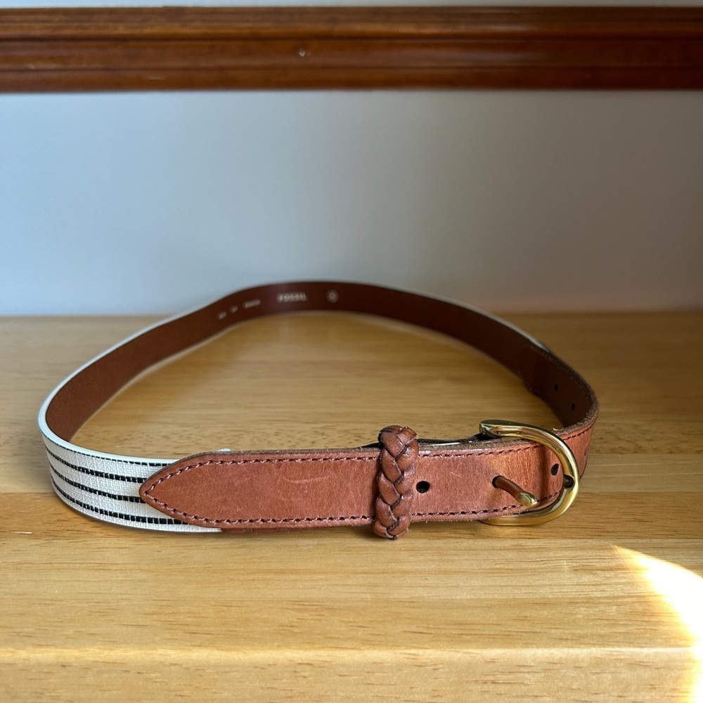 Fossil Striped Leather Belt Size Medium